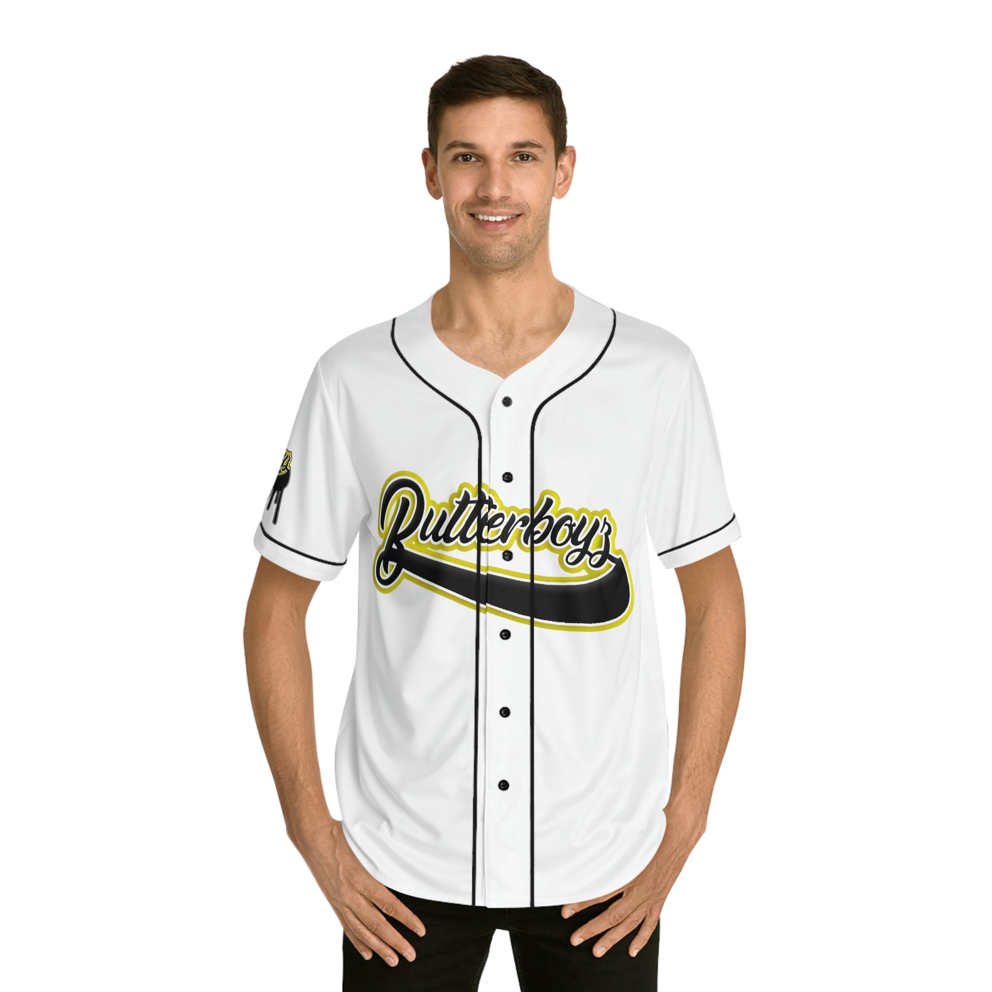 Black and Yellow Men's Baseball Jersey AOP 